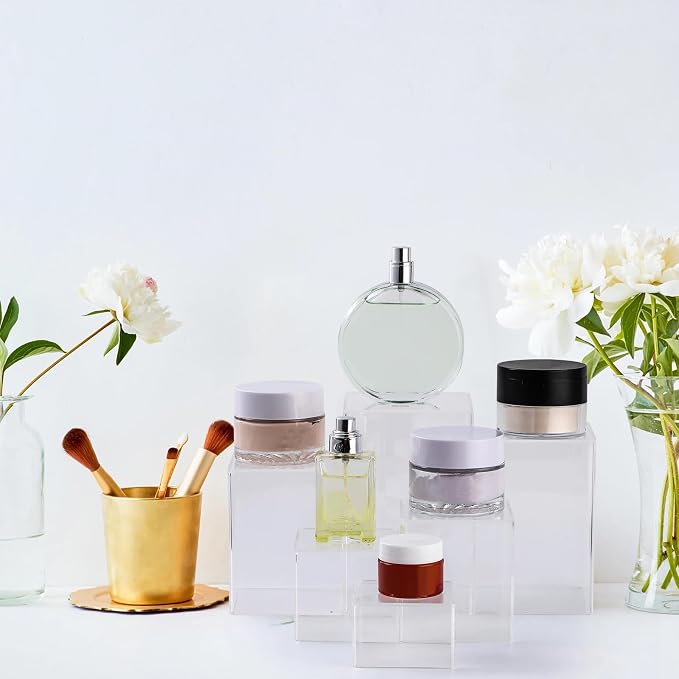 Thyle Jewelry Acrylic Risers Square Cube Display Nesting Risers Figure Stand with Hollow Bottoms Display Stand Shelf for Cosmetics Food Collectibles Perfume, 6 Sizes(Clear,12) - Image 7