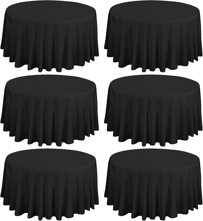 fani 6 Packs Black Round Tablecloth - 108 Inch, Polyester | Table Cloth for Round Tables, Washable Fabric, TableCovers for Wedding, Party, Banquet, Dining Tables, Camping by fani