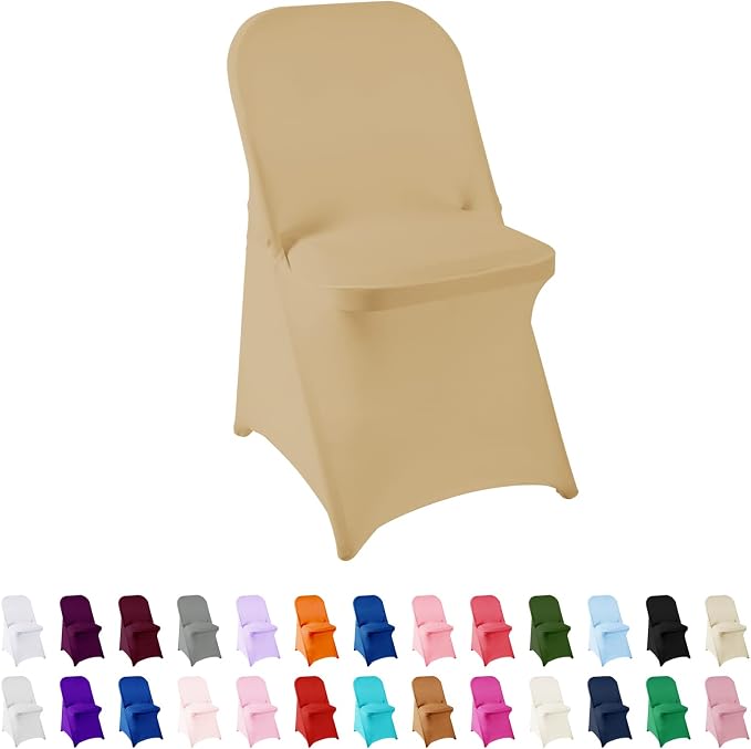 Spandex Chair Cover,25PCS,Living Room Folding Chair Covers,Removable Chair Covers Washable Protector Stretch Chair Cover for Party, Banquet,Wedding Event,Hotel(Champagne) by AlGaiety