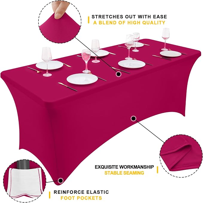 Smiry 2 Pack Spandex Table Cloth 4FT, Elastic Fitted Fuchsia Tablecloth - Image 2