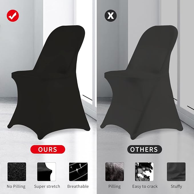 HAINARverS Folding Chair Covers for Wedding, 10pcs Stretch Spandex Washable Fabric Chair Cover, Decoration Chair Cover for Wedding, Party, Banquet, Birthday, Conference, Event(Black, 10 PCS) | Stretch Spandex Washable Fabric Chair cover, Decoration Cha... - Image 5