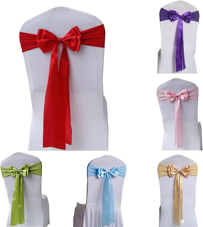 Pack of 25 Chair Sashes Spandex Chair Bands Satin Chair Sashes Chair Ribbons Bows Stretch Chair Sashes for Wedding Party Events Banquet Hotel Home Kitchen Chair Cover Decoration（25 PCS Red） - Image 2