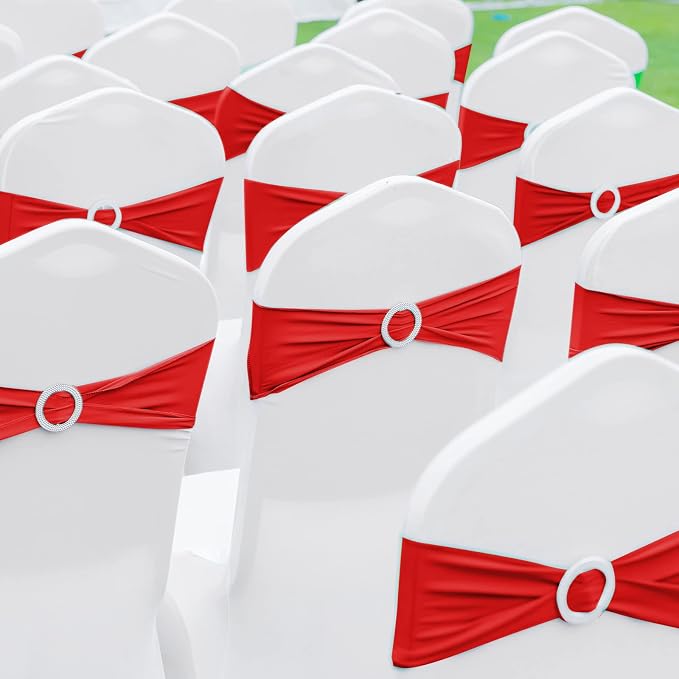 CHENGU 150 Pcs Red Chair Sashes with Buckle, Stretch Bands - Image 4