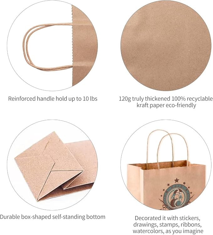COGLARING 100Pcs Kraft Shopping Bags 13x7x14 Brown Paper Bags with Handles Bulk, for Gifts, Merchandise, Retail, Party Favor, Take-out, Grocery, Recycled Paper Gift Bags - Image 3