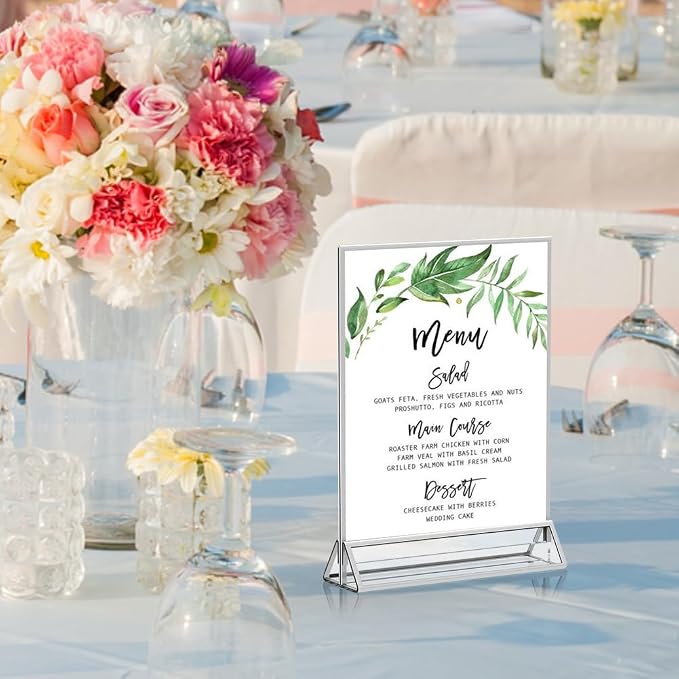 16 Pack 5x7 Clear Acrylic Sign Holders with Silver Borders and Vertical Stand, Double Sided Display Acrylic Table Number Holder for Desktop Table Menu, Wedding, Party, Restaurant - Image 2