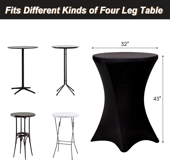 Fixwal 2 Pack Cocktail Tablecloth Bar Top Table Covers Round Black Spandex | Fits 30-32" Dia x 40-43" H Tables, Spandex Fabric, Stretch Fitted Design, Ideal For Bar, Pub And Wedding - Image 3