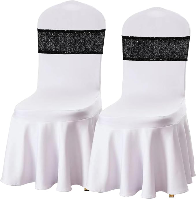 SquarePie Pack of 10 Sequin Chair Sashes Glitter Black Bows Bands for Wedding Banquet Party Decor - Image 2
