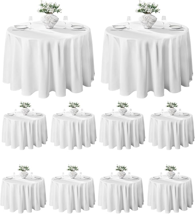 VidaFete 10 Pack 108inch White Round Tablecloth | Polyester Table Cloth, Stain and Wrinkle Resistant Table Cover for Dining Kitchen Party Wedding Banquet Buffet Decoration by VidaFete