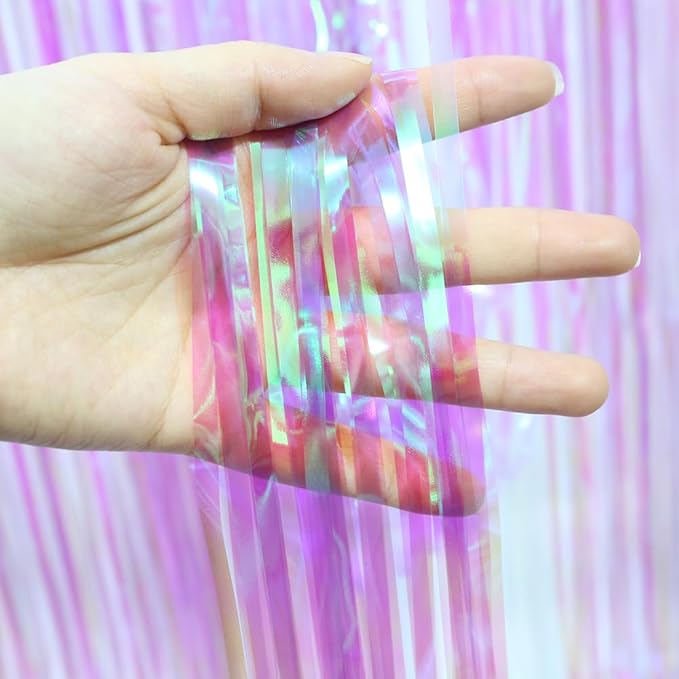Purple Iridescent Streamer Backdrop Dazzle Tinsel Curtain Door Backdrop Photo Prop, 4 Pack 6.56 FT Glitter Fringe Curtain for Easter Bachelorette Gay Pride Day Birthdays Engagement 80s 90s Disco Party