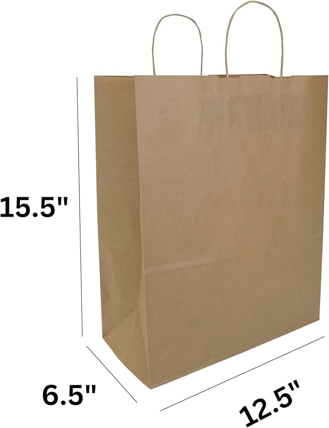 JET PAPER BAGS - 100Pack Kraft Paper Bags with Handles Bulk, 12.5x6.5x15.5 Inch Brown Paper Bags, Kraft Shopping Bags for Small Business Merchandise,Wedding Party Favor Bags (Brown, Pack of 100) - Image 7