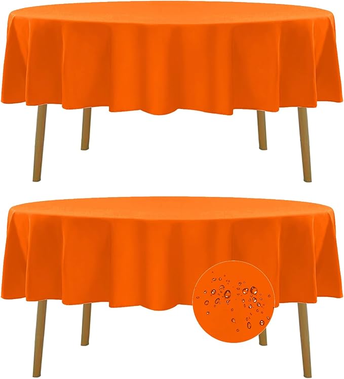 Fokitut 2 Pack Waterproof Round Tablecloth, 90 Inch, Stain Resistant and Wrinkle Polyester Table Cloth, Fabric Table Cover for Kitchen Dining, Wedding, Party, Holiday Dinner-Orange by BalsaCircle