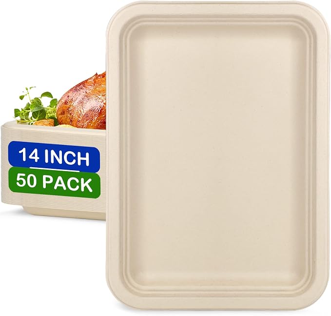 14 inch Large Paper Plates, 50 Pack Disposable Trays, 100% Compostable Paper Plates Heavy Duty, Eco Friendly Disposable Plates, Brown Paper Plates Dinner for Party BBQ Picnic | Heavy Duty Compostable Plates for Party Picnic Outdoor, Eco Friendly Dispos... by EcoAvanceOvalPaperPlates