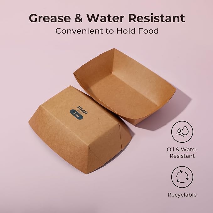 Fit Meal Prep [250 Pack 3 lb Paper Food Boats Heavy Duty Disposable Food Trays, Kraft Brown Nacho Tray for Parties Fairs Picnics Carnivals Holds Tacos Nachos Fries Hot Dogs Grease Resistant - Image 7