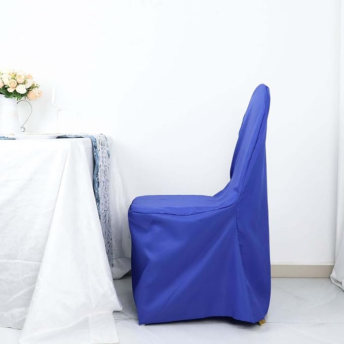 Efavormart 20PCS | Round Top Royal Blue Polyester Banquet Chair Covers Linen Dinning Chair slipcover for Wedding Party Event Catering - Image 8