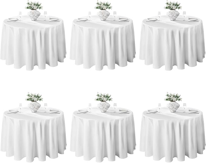 VidaFete Round Tablecloth 132inch 6 Pack Polyester Table Cloth, White | Stain and Wrinkle Resistant Polyester Dining Table Cover for Kitchen Dining Party Wedding Tabletop Buffet Decoration by VidaFete