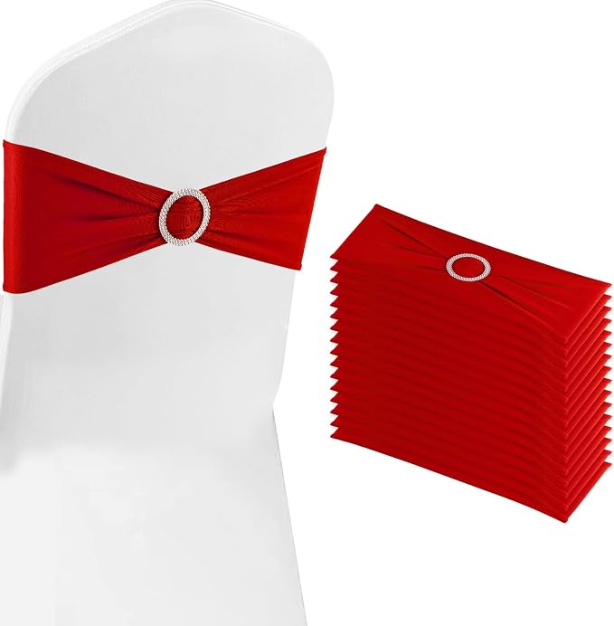 Red Chair Sashes 25 Pack Spandex Stretch Chair Band Sashes with Buckles for Folding Chairs Wedding Party Reception Baby Shower Events Banquet Decorations by Bringsparkletoeverydaylife