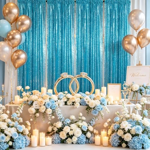 ShinyBeauty Sequin Backdrop Curtains 4 Panels 2x8FT Turquoise for Party - Image 5