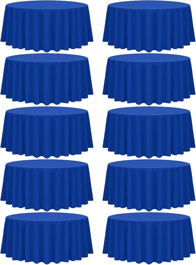 fani 10 Packs Royal Blue Round Tablecloth - 120 Inch, Polyester | Table Cloth for Round Tables, Washable Fabric, TableCovers for Wedding, Party, Banquet, Dining Tables, Camping by fani