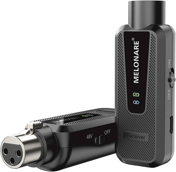 Plug on UHF 900MHz XLR Wireless Microphone Adapter, XLR Wireless Audio Transmitter & Receiver System, 164ft Range, +48V Phantom Power for Mic, Audio Mixer and PA Setup (MX-1)