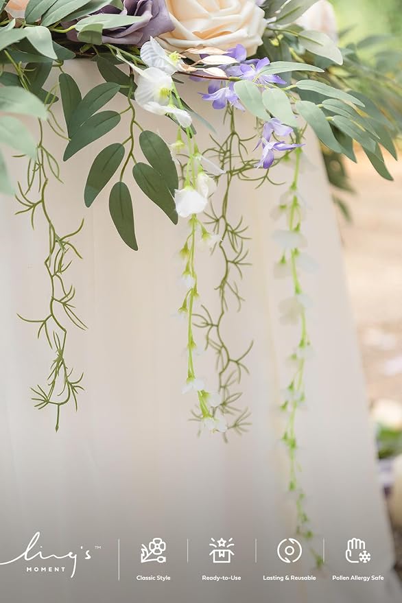 Ling's moment Purple Eucalyptus Flower Garland Wedding Arch 9 FT | Lilac Rose, Artificial Greenery, Sweetheart Table Decor, Floral Garland for Mantle, Centerpieces, Backdrop - Image 4