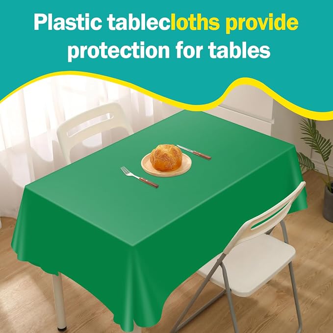54 Inch x 300 Feet Green Plastic Tablecloth Roll Disposable Table Cloth with Cutter Box Plastic Table Cover for Party - Image 4