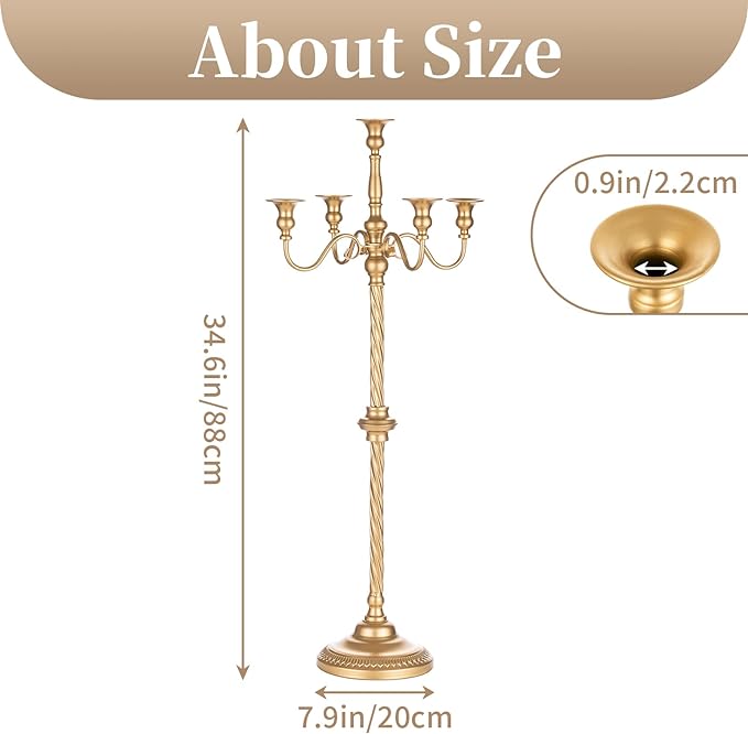 Sziqiqi Gold Floor Candelabra Candle Holder for Centerpiece - Tall 5 Arm Candlesticks Holders Metal Taper Candle Holder for Table Floral Centerpieces for Wedding Party Banquet