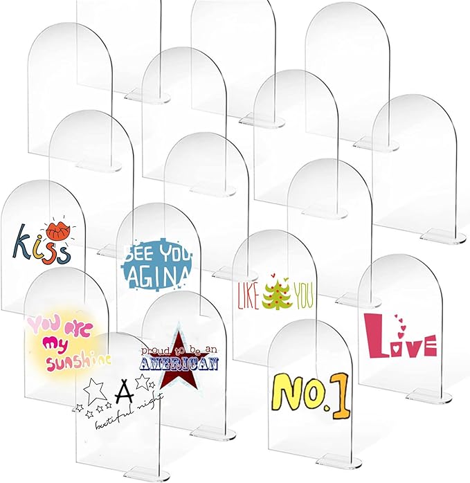 20 PCS Clear Arch Acrylic Sign with Stands, 4" x 6" DIY Blank Acrylic Arch Table Sign With Base for Business Card Holder/Guest Name Tag/Wedding Table Number/Menu Sign/Bar List Sign (Arch Base)