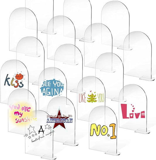 20 PCS Clear Arch Acrylic Sign with Stands, 4" x 6" DIY Blank Acrylic Arch Table Sign With Base for Business Card Holder/Guest Name Tag/Wedding Table Number/Menu Sign/Bar List Sign (Arch Base)