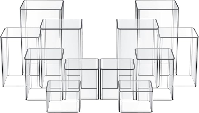 Thyle Jewelry Acrylic Risers Square Cube Display Nesting Risers Figure Stand with Hollow Bottoms Display Stand Shelf for Cosmetics Food Collectibles Perfume, 6 Sizes(Clear,12) - Image 8