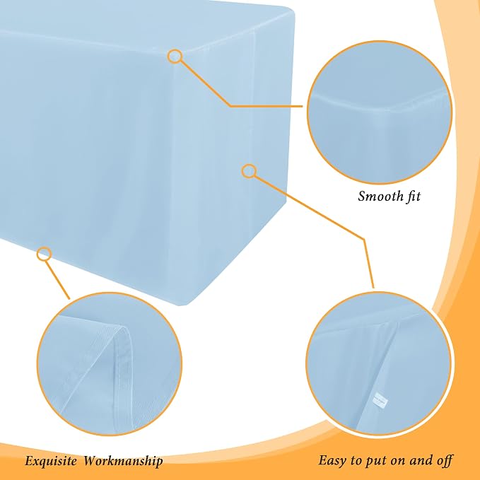 Obstal 2 Pack Table Clothes for 8 Foot Rectangle Tables - Water Resistant Washable Fabric Polyester Rectangle Table Cover Protector for Wedding, Banquet and Trade Shows, 96L x 30W Inches, Dusty Blue | Water Resistant Washable Fabric Polyester Rectangle... - Image 4