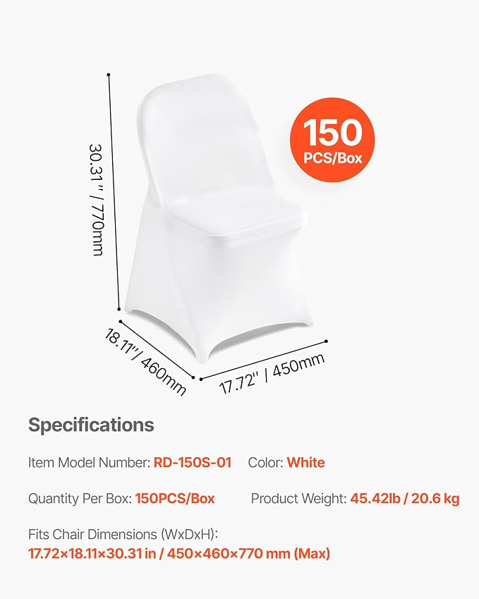 VEVOR Chair Covers, Polyester Spandex Chair Cover, Stretch Slipcovers for Wedding Party Dining Banquet Flat-Front Chair Covers (White-c, 150PCS) - Image 7
