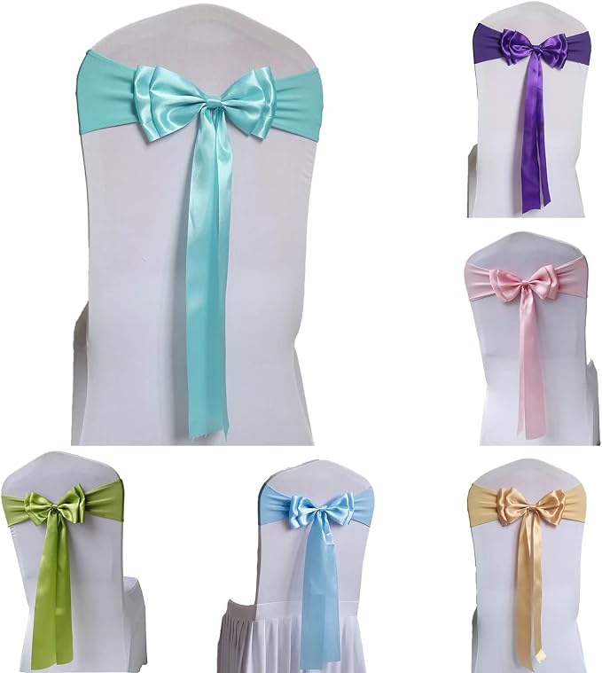 Pack of 25 Chair Sashes Spandex Chair Bands Satin Chair Sashes Chair Ribbons Bows Stretch Chair Sashes for Wedding Party Events Banquet Hotel Home Kitchen Chair Cover Decoration（25 PCS Light Blue） - Image 2