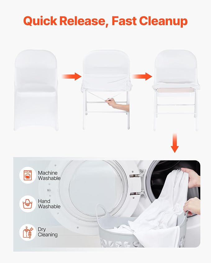 VEVOR Chair Covers, Polyester Spandex Chair Cover, Stretch Slipcovers for Wedding Party Dining Banquet Flat-Front Chair Covers (White-c, 150PCS) - Image 5