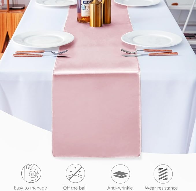 20 Pack Satin Table Runner 12 X 108 Inch Silk Table Runner for Party,Wedding, Birthday, Banquets,Decoration(Rose Gold) - Image 3