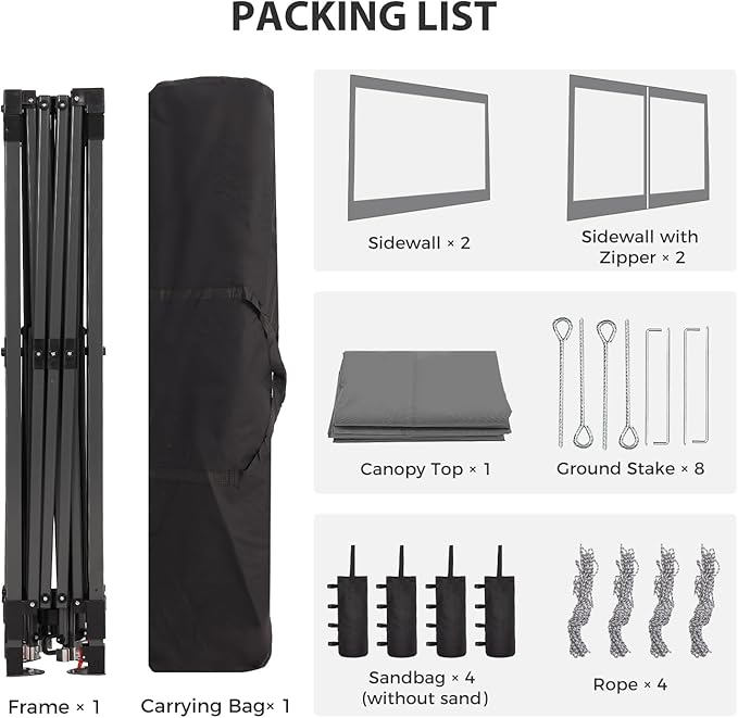 10x10 FT Pop Up Canopy with 4 Clear Sidewalls, 1-Button Push Instant Canopy Tent with Sandbags, Enclosed PVC Walls for Outdoor Activities & Events