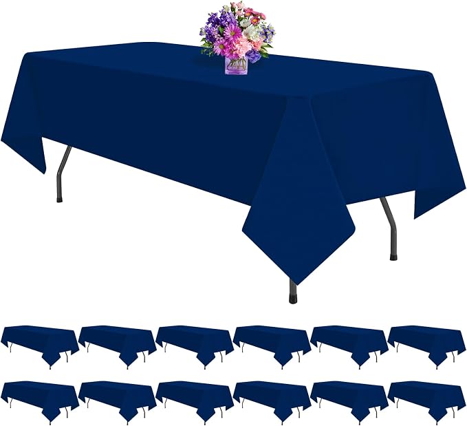 12 Pack Navy Blue Tablecloths for 8ft Tables-60 x 126 Inch | Polyester Table Cover, Stain and Wrinkle Resistant Washable Fabric Table Cloth, Perfect for Wedding Banquet Parties by REWOMC