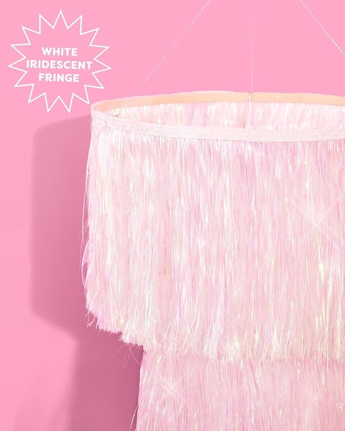 xo, Fetti White Iridescent Fringe Tinsel Chandelier, 16" | Bachelorette Party Decorations, Birthday Photo Booth Supplies, Y2K Bday Decor, Sparkly Backdrop