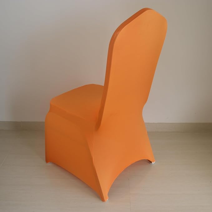 30 80 100Pieces White Wedding Chair Covers Stretch Polyester Spandex for Wedding Party Banquet Seat Covers (Orange, 10PCS) - Image 4