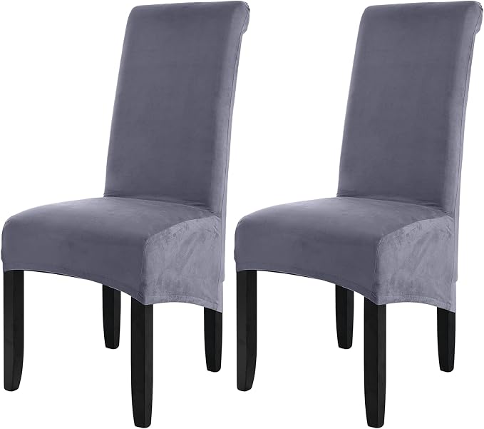 MIFXIN Large Dining Chair Covers Stretch Suede Velvet XL Size Chair Slipcover Spandex Soft Washable Chair Protector Seat Covers for Dining Room Kitchen Hotel Wedding Banquet (2 Pack, Dark Grey) by MIFXIN