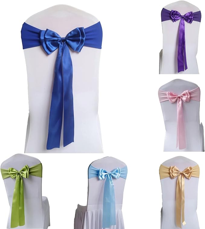 Pack of 10 Chair Sashes Spandex Chair Bands Satin Chair Sashes Chair Ribbons Bows Stretch Chair Sashes for Wedding Party Events Banquet Hotel Home Kitchen Chair Cover Decoration（10 PCS Royal Blue） - Image 2
