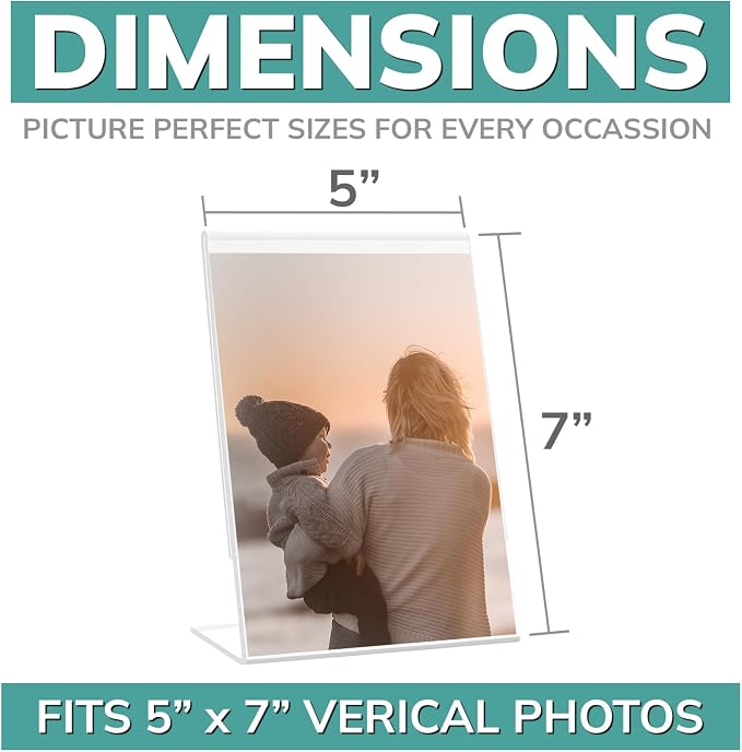 pbf 5x7 Acrylic Sign Holder | 5 x 7 Vertical Stand Up Slanted Sign Holder | Acrylic Stands for Display | Clear Picture Frame, Menu Table Top Stand, Plastic Flyer Holder (24-Pack) - Image 2
