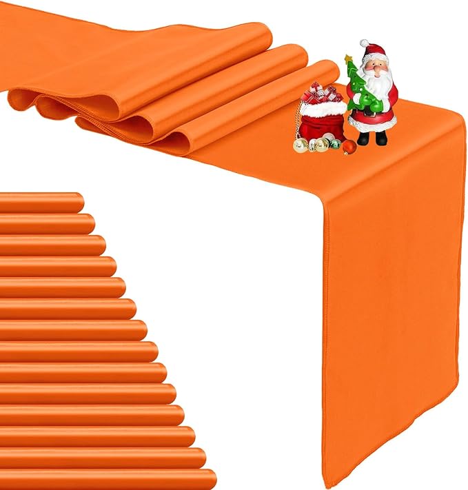 15-Pack Orange Satin Table Runner 12 x 108 Inch Long Fuchsia Bright and Smooth Silk Fabric Table Runner for Wedding Banquet Birthday Party Decoration by Pufogu