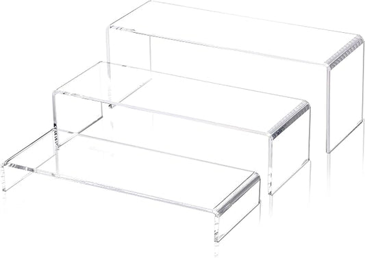 1 Set Large Acrylic Clear Display Risers, 3 Sizes 12" Rectangular Showcase Collectibles Display Shelf, 5 mm Thick Desktop Display Stand Holder for Figures, Jewelry, Perfume, Toys by LFTYTUO