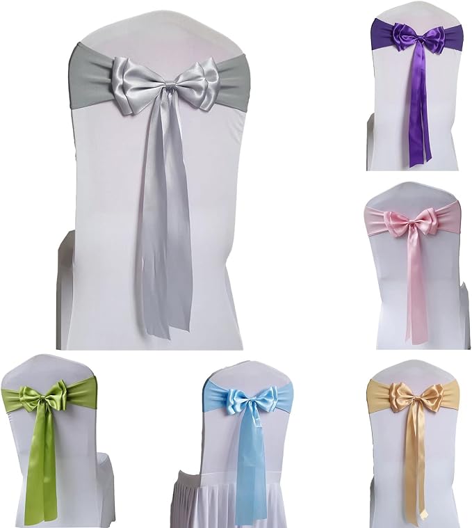 Pack of 25 Chair Sashes Spandex Chair Bands Satin Chair Sashes Chair Ribbons Bows Stretch Chair Sashes for Wedding Party Events Banquet Hotel Home Kitchen Chair Cover Decoration（25 PCS Silver Grey） - Image 2