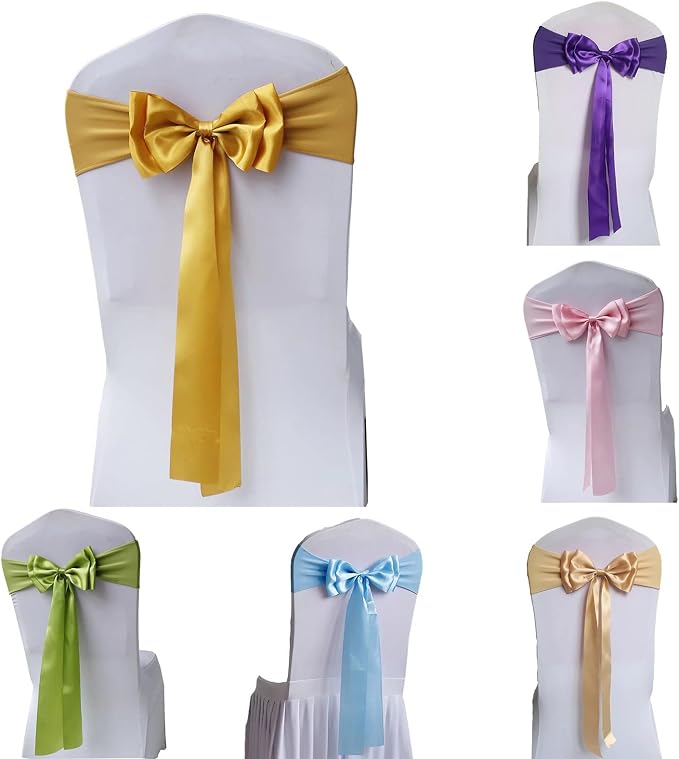 Pack of 25 Chair Sashes Spandex Chair Bands Satin Chair Sashes Chair Ribbons Bows Stretch Chair Sashes for Wedding Party Events Banquet Hotel Home Kitchen Chair Cover Decoration（25 PCS Gold） - Image 2