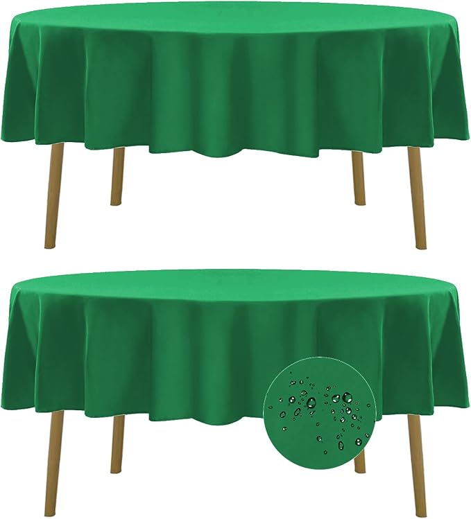 Fokitut 2 Pack Waterproof Round Tablecloth, 70 Inch, Stain Resistant and Wrinkle Polyester Table Cloth, Fabric Table Cover for Kitchen Dining, Wedding, Party, Holiday Dinner-Emerald by BalsaCircle