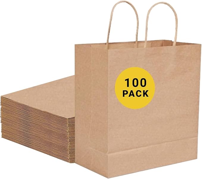 COGLARING 100Pcs Kraft Shopping Bags 13x7x14 Brown Paper Bags with Handles Bulk, for Gifts, Merchandise, Retail, Party Favor, Take-out, Grocery, Recycled Paper Gift Bags by CoGlaringPac