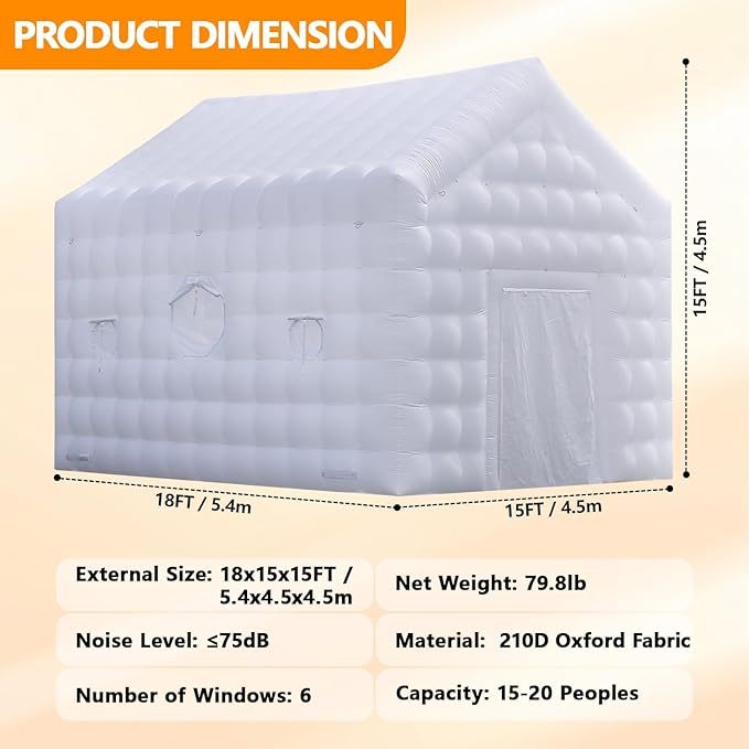 Inflatable Night Club Tent 18x15x15FT, Inflatable Party Tents Outdoor Event House with Blower Disco Lights, White Oxford Birthday Party Marquee Building for Nightclub, Entertainment, Rental Business