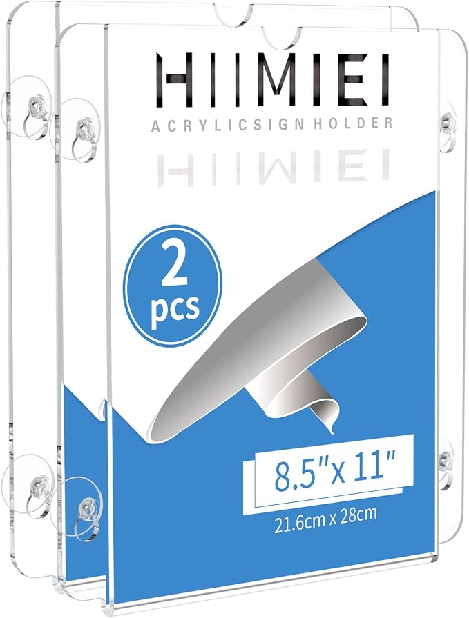 HIIMIEI Acrylic Window Sign Holder with Suction Cup 8.5 X 11, Clear Acrylic Frames Glass Door Wall Mount Advertising Signage Sign Holder for Mall, Office, Home, Store, Restaurant | Clear, Lucite, Wall Mounted, for Mall, Office, Home, Store, Business, R... by HIIMIEI