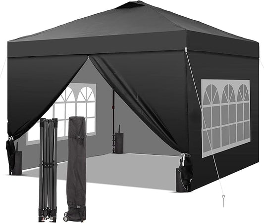 GDY 12x12 Pop Up Canopy Tent with 4 Sidewalls, Easy Set up with One Push Lift Gazebo with Wheel Bag and4 Sandbags,Carpas for Events, Parties,Camping, Black.